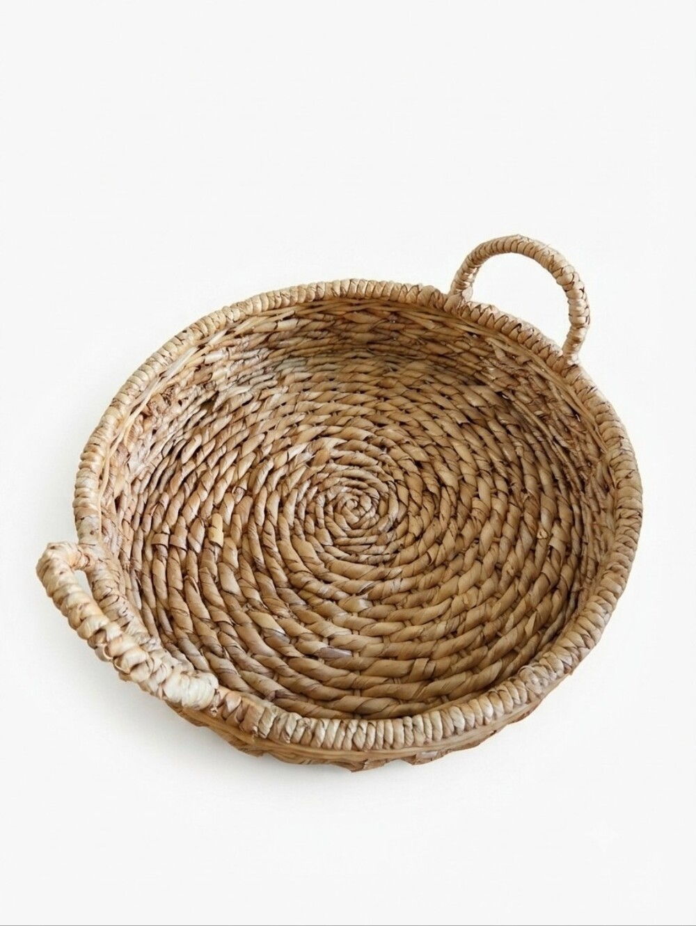 Boho Woven Seagrass Round Tray Basket with Handles | 16" Rustic Coffee Table Dec